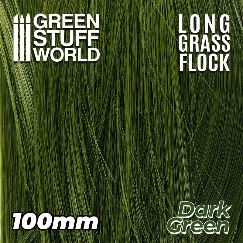 GREEN STUFF WORLD Long Grass Flock 100mm - Dark Green