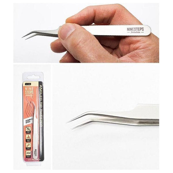 NINESTEPS Angled Fine Tip Stainless Steel Tweezer