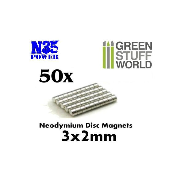GREEN STUFF WORLD Neodymium Magnets 3 x 2mm - SET x50 (N35)