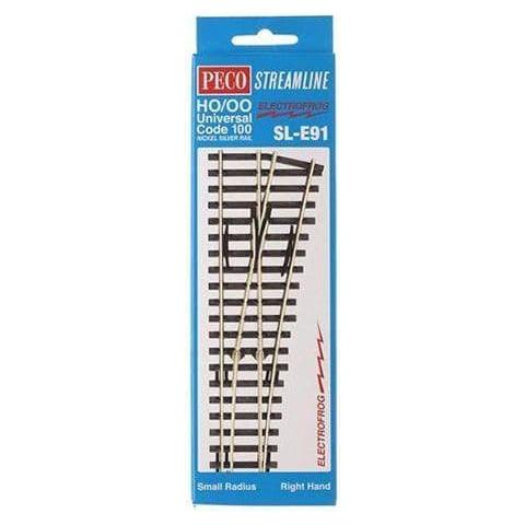 PECO OO/HO Streamline Turnout, Small Radius, Right Hand Electrofrog Code 100