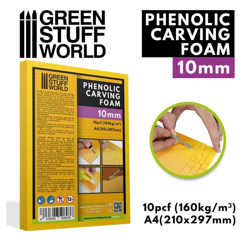 GREEN STUFF WORLD Phenolic Carving Foam 10mm - A4 size