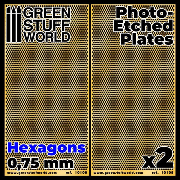 GREEN STUFF WORLD Photo-Etched Plates - Hexagons - Size M (2 Pcs)