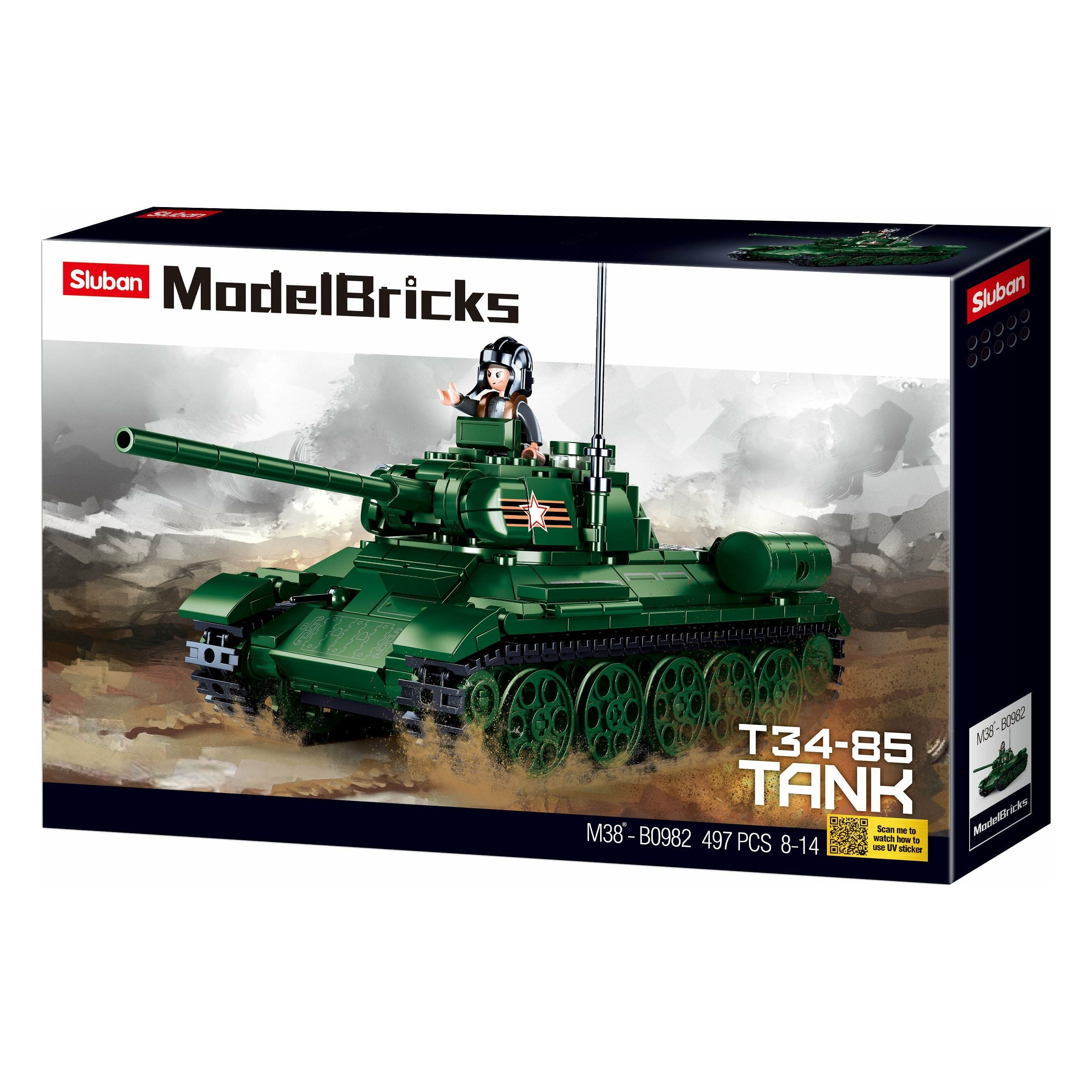 SLUBAN Model Bricks T34-85 Tank 497pcs