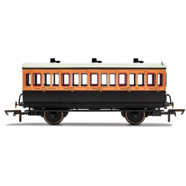 HORNBY OO LSWR, 4 Wheel Coach, 3rd Class, Fitted Lights, 302 - Era 2