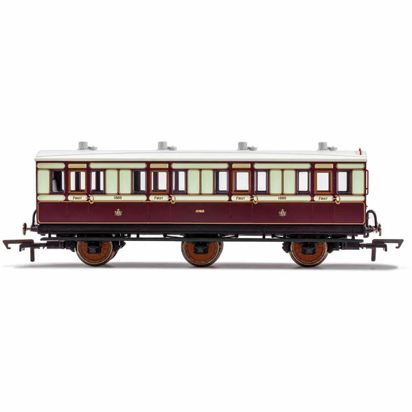 HORNBY OO LNWR, 6 Wheel Coach, 1st Class, Fitted Lights, 1889