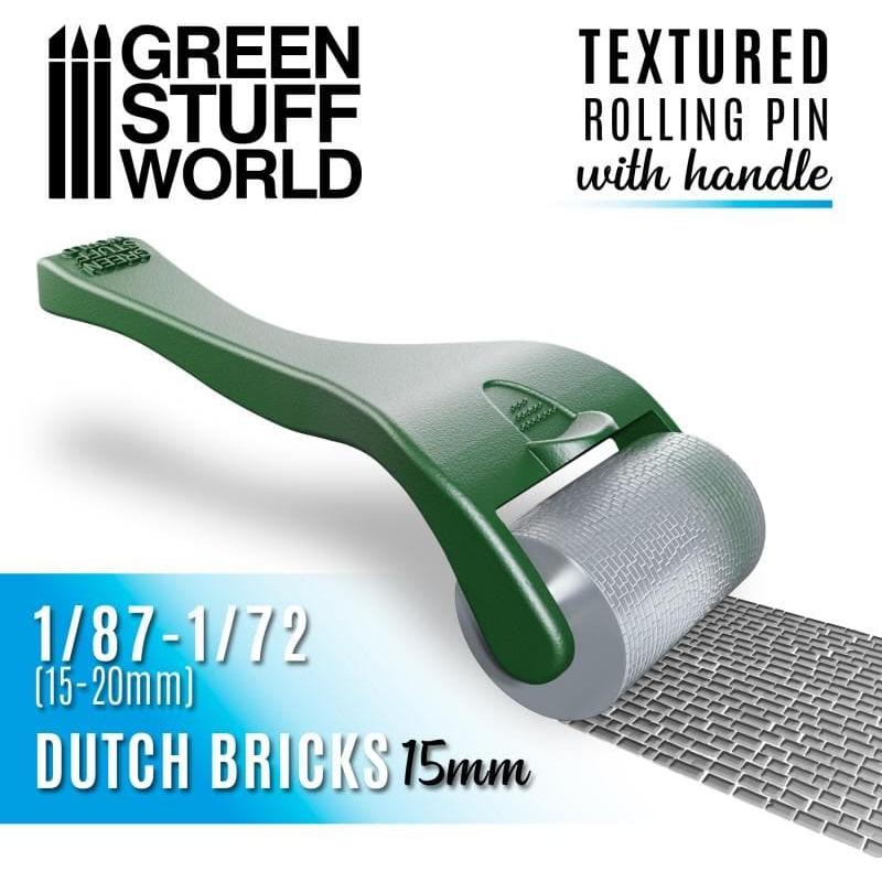 GREEN STUFF WORLD Rolling Pin with Handle - Dutch Bricks 15mm