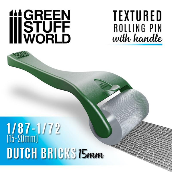 GREEN STUFF WORLD Rolling Pin with Handle - Dutch Bricks 15mm