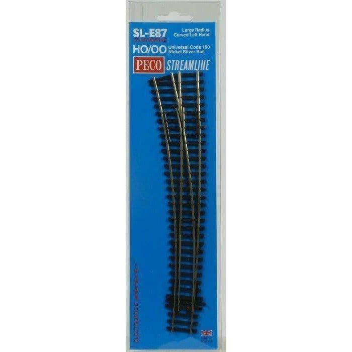 PECO OO/HO Streamline Curved Turnout, Large Radius, Left Hand Electrofrog Code 100