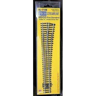 PECO OO/HO Streamline Turnout, Large Radius, Right Hand Electrofrog Code 75 (SLE188)