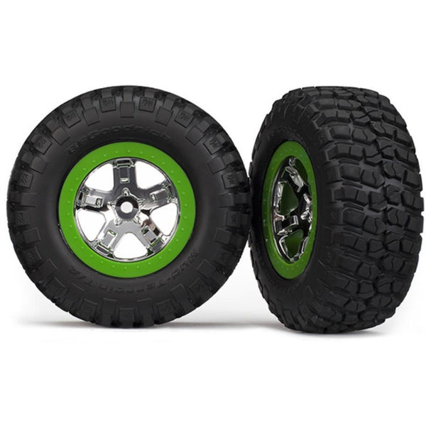 TRAXXAS Tyre & Wheel Assembled, Glued (SCT, Chrome, Green)