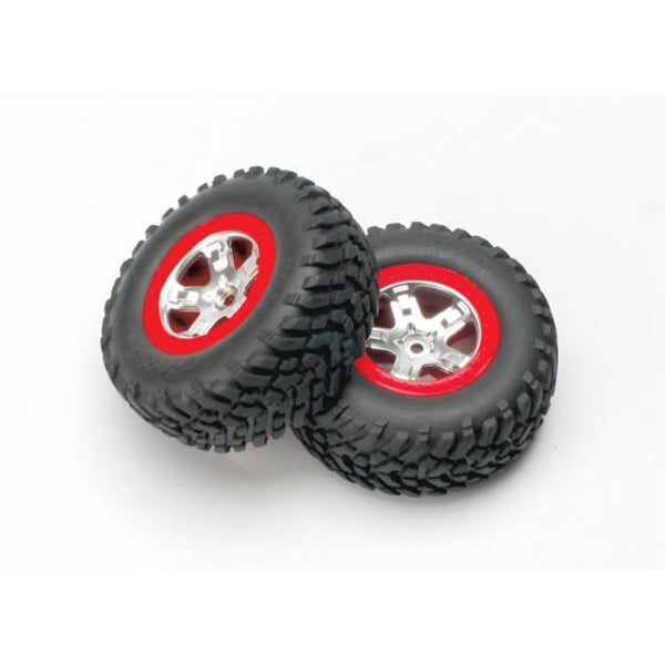 TRAXXAS Tyres Chrome/Wheels Red Beadlock Assembled Rear (58