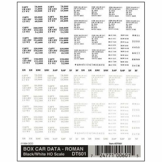 WOODLAND SCENICS Box Car Data - Roman Black/White